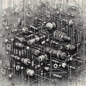 Electronics Sketch Art: Detailed Circuit Components
