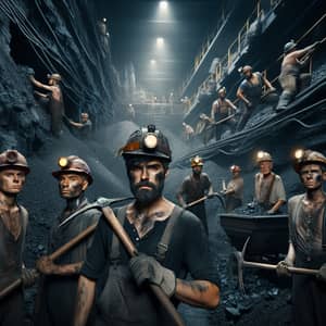 Diverse Group of Miners at Work in Coal Mine | Hardworking Team