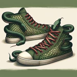 Snake-Inspired High-Top Sneakers | Green Faux-Snake Skin Design