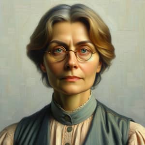 Realist Portrait of Middle-Aged Woman Wearing Eyeglasses