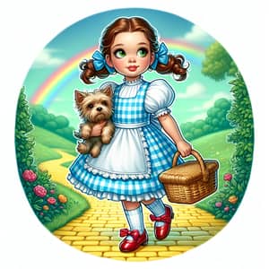 Young Girl in Blue & White Gingham Dress with Ruby Red Shoes