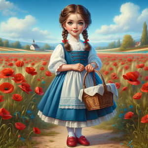 Young Girl in Traditional Attire Amidst Red Poppies