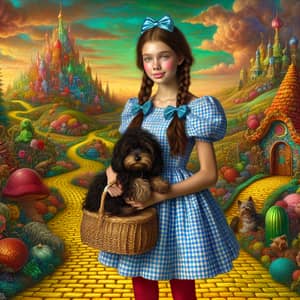 Quirky World: Teenage Girl in Blue and White Checkered Dress with Ruby-Red Slippers