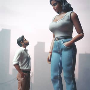Surreal Encounter Between Miniature Man and Giant Woman