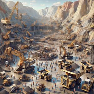 Bustling Daytime Mining Site with Diverse Workers