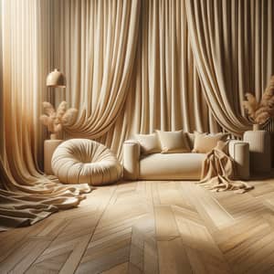 Luxurious Cream-Colored Curtains and Natural Vibe Flooring