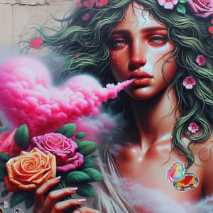 Vibrant Depiction of Brazilian Aphrodite with Rose Bouquet