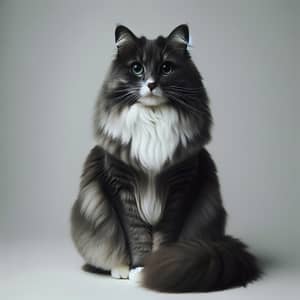 Medium-Sized Slate-Grey and White Domestic Cat | Green-Eyed Feline