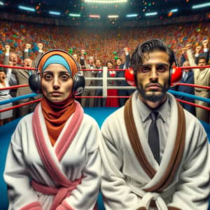 Dynamic Phone Salesmanship: Female & Male Salesperson in Boxing Ring
