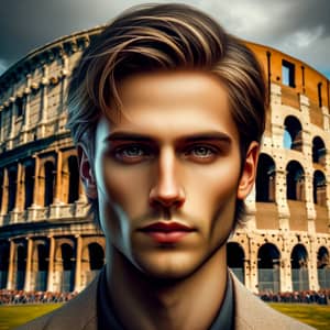 Young European Male Battle in Colosseum, Rome: Athletic Build