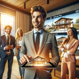 Modern Real Estate Agent with Prospective Buyers in Office
