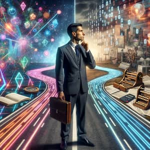 Hispanic Businessman at Crossroad: Future vs Tradition | AI vs Marketing