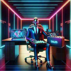 Futuristic Business Robot in Neon-Lit Office | SAALES
