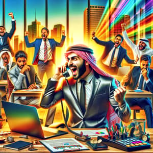 Engaging South Asian Salesman in High-energy Office Environment
