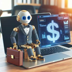 AI Robot with Gold Briefcase in Office | Sales Promotion