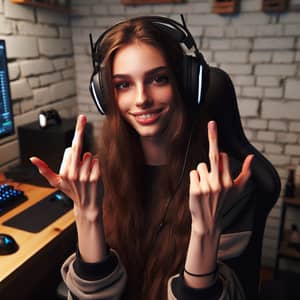 Professional Video Game Streamer with Long Brown Hair | Defiant Yet Playful Pose