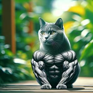 Muscular Cat in Serene Garden - Strong & Agile Feline