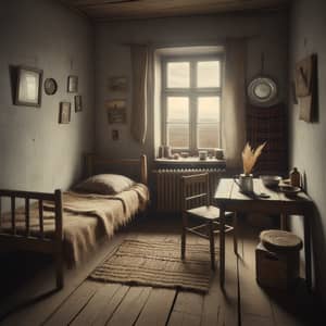 Mid-20th Century Modest Bedroom: Atmosphere of Difficult Times