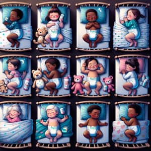 Peaceful Sleep: Diverse Children in Pampers Baby Dry Diapers