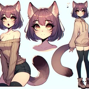 Anthropomorphic Anime Cat Girl with Silken Fur and Playful Spirit