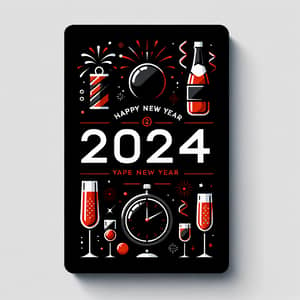 Sleek Black & Red New Year 2024 Holiday Card Design
