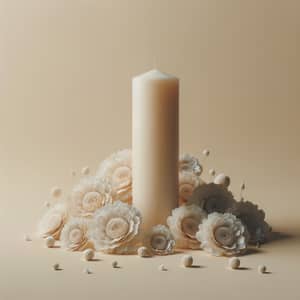 Cream Background with White Flowers and Pillar Candle