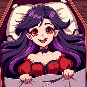 Cheerful Vampire Girl in Red Dress | Playful Supernatural Vibe