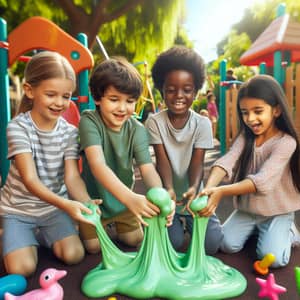 Joyful Kids Playing with Slime in Diverse Playground