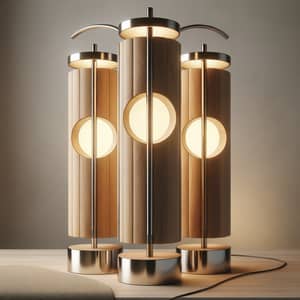 Minimalist Design Lamp with Wood and Chrome Cylinders