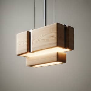 Minimalist Hanging Lamp Design with Wood and Chrome Cylinders