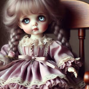 Charming Antique Doll with Sparkling Blue Eyes and Braided Pigtails