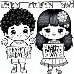 Father's Day Coloring Page with Boy and Girl