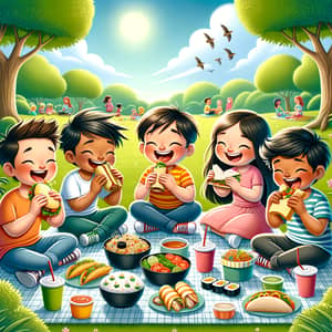 Multicultural Children Enjoying Picnic in Park | Diverse Food Scene