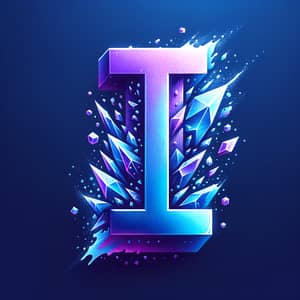 Purple I Logo with Cyberpunk Ice Particles on Blue Background