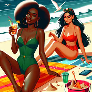 Beach Fun: Playful Scene of Diverse Women Enjoying the Sun