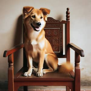 Medium-Sized Golden Brown Dog Sitting Comfortably on Wooden Chair