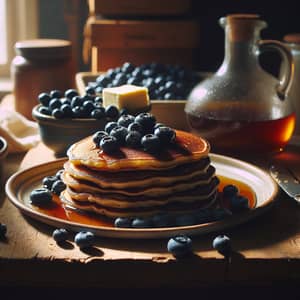 Delicious Golden Pancakes with Fresh Blueberries
