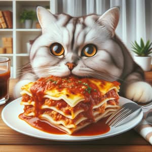 Cat Eating Lasagna - Funny Feline Enjoying a Meal