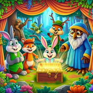 Magical Forest Puppet Show with Diverse Characters