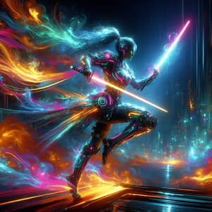 Cyberpunk Futuristic Warrior in Glowing Neon Armor