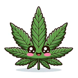 Cute Cannabis Leaf Illustration with Smiling Kawaii Style