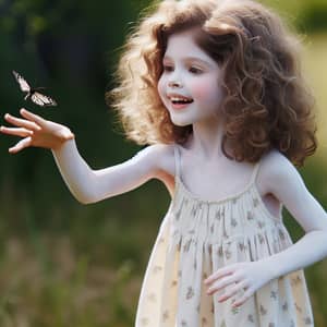 8-Year-Old Girl with Curly Hair | Sunny Day Outdoors
