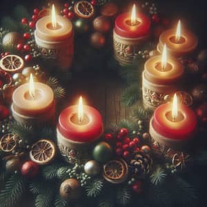 Vintage Festive Advent Wreath with Lit Candles | Traditional Christmas Colors