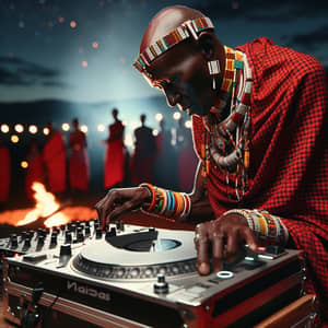 Maasai DJ Mixing Traditional Beats with Modern Music