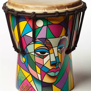 Cubist Style Djembe Drum with Colourful African Woman Drawing