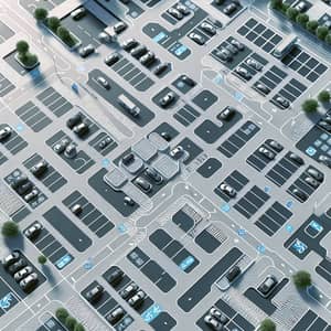 Top-Down Parking Lot Map in Busy Urban Area