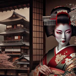 Traditional Japanese Geisha Scene | Elegant Kimono & Serene Ambiance