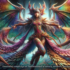 Fantasy Artwork: Powerful Girl with Dragon Wings and Vibrant Colors