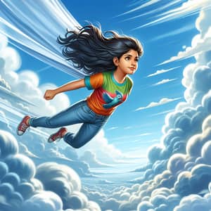 Young South Asian Girl Soaring Through the Sky | Sunny Afternoon
