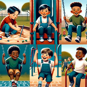 Diverse Group of Boys Playing Joyfully on Playground